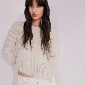 NEW H&M Asymmetric Hem Rib Knit Jumper - Light Taupe
